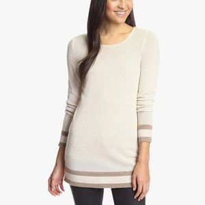 100% Cashmere Addiction Women's Tipped Tunic Sweater, Wood Combo, M (imperfect)